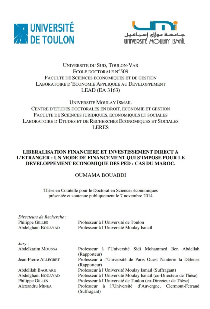 LIBERALISATION FINANCIERE ET INVESTISSEMENT DIRECT A L’ETRANGER 13